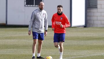 Saúl, en un entrenamiento del Atlético.