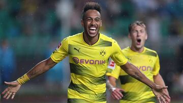 Aubameyang, celebrando un gol con el Borussia Dortmund.