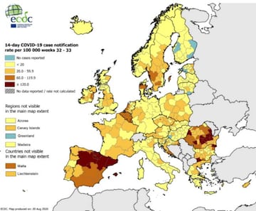 Mapa de contagios en Europa