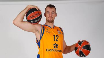 LAS PALMAS DE GRAN CANARIA, SPAIN - SEPTEMBER 24:  Ondrej Balvin, #12 of Herbalife Gran Canaria poses during the Herbalife Gran Canaria 2018/2019 Turkish Airlines EuroLeague Media Day at Gran Canaria Arena on September 24, 2018 in Las Palmas de Gran Canaria, Spain.  (Photo by Emilio Cobos/EB via Getty Images)