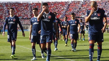 Futbol, Universidad de Chile vs Palestino.
Octava fecha, segunda vuelta Campeonato 2019.
El equipo de Universidad de Chile deja la cancha despues del partido de primera division disputado en el estadio Nacional de Santiago, Chile.
28/09/2019
Martin Thomas/Photosport
Football, Universidad de Chile vs Palestino.
Eigth date, second round Championship 2019.
Universidad de Chile's team leaves the pitch after the first division football match held at the Nacional stadium in Santiago, Chile.
28/09/2019
Martin Thomas/Photosport