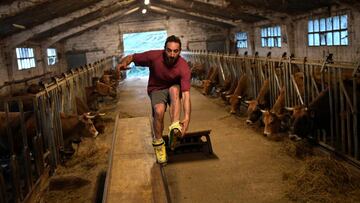 Cattle breeder Pablo Pato practices his skills inside his stable in Llanuces, Spain, February 27, 2019. Picture taken February 27, 2019. REUTERS/Eloy Alonso