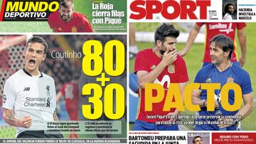 Portadas de 'Mundo Deportivo' y 'Sport' del miércoles, 4 de octubre de 2017.