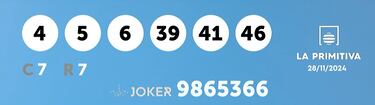 La Primitiva: comprobar los resultados del sorteo de hoy, jueves 28 de noviembre
