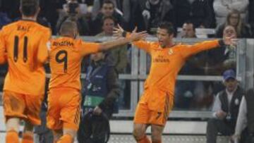 Cristiano marcó el pasado martes un gol en el Juventus Stadium. En la imagen, el portugués lo celebra con Benzema.