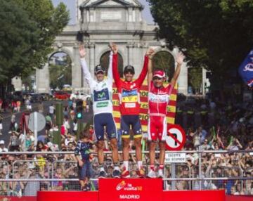 Vuelta a España de 2012. Alberto Contador junto a Alejandro Valverde y Joaquim Rodríguez.