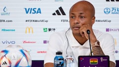 Ghana's midfielder #10 Andre Ayew attends a press conference at the Qatar National Convention Centre (QNCC) in Doha on November 23, 2022, on the eve of the Qatar 2022 World Cup football match between Portugal and Ghana. (Photo by Khaled DESOUKI / AFP)