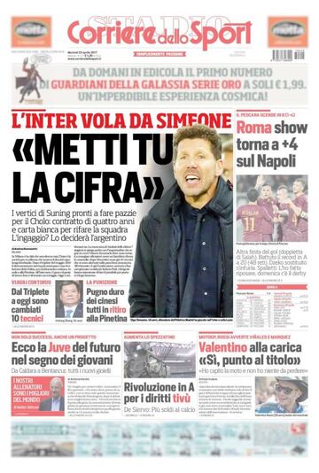 Portada del &#039;Corriere dello Sport&#039; de hoy, martes 25 de abril de 2017.