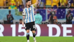 Doha (Qatar), 03/12/2022.- Lionel Messi of Argentina celebrates after scoring the 1-0 lead during the FIFA World Cup 2022 round of 16 soccer match between Argentina and Australia at Ahmad bin Ali Stadium in Doha, Qatar, 03 December 2022. (Mundial de Fútbol, Catar) EFE/EPA/Friedemann Vogel
