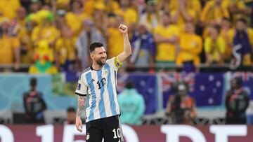 Doha (Qatar), 03/12/2022.- Lionel Messi of Argentina celebrates after scoring the 1-0 lead during the FIFA World Cup 2022 round of 16 soccer match between Argentina and Australia at Ahmad bin Ali Stadium in Doha, Qatar, 03 December 2022. (Mundial de Fútbol, Catar) EFE/EPA/Friedemann Vogel
