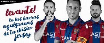 With Madrid, Barça and Atletico shirts widely available the world over, why not treat yourself to something a little more exclusive. We particularly like the Macron home Levante shirt, available from the club shop online.