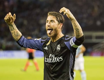 Sergio Ramos celebrates after victory over Celta Vigo on Wednesday night.