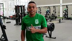 El volante Vladimir Hern&aacute;ndez durante un entrenamiento en gimnasio con Atl&eacute;tico Nacional