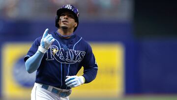 ST PETERSBURG, FLORIDA - AUGUST 09: Wander Franco #5 of the Tampa Bay Rays celebrates after hitting a home run in the seventh inning during a game against the St. Louis Cardinals at Tropicana Field on August 09, 2023 in St Petersburg, Florida. Mike Ehrmann/Getty Images/AFP (Photo by Mike Ehrmann / GETTY IMAGES NORTH AMERICA / Getty Images via AFP)