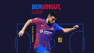 Cartel promocional del Barcelona de F&uacute;tbol Sala para anunciar el fichaje de Catela.