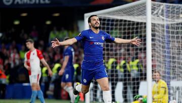 Soccer Football - Europa League - Quarter Final Second Leg - Chelsea v Slavia Prague - Stamford Bridge, London, Britain - April 18, 2019 Chelsea's Pedro celebrates scoring their fourth goal REUTERS/David Klein