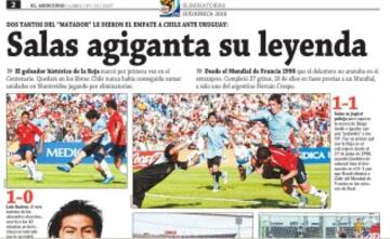 Con doblete de Marcelo Salas, Chile rescata su primer punto ante Uruguay en el Centenario por Eliminatorias. Fue 2-2 en Montevideo el 18 de noviembre de 2007.