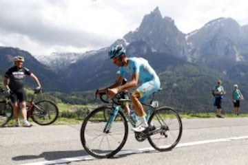 Michele Scarponi durante la cronoescalada a Alpe di Siusi.