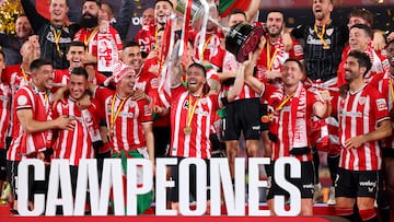 El Athletic ganó la Copa del Rey tras ganar en la tanda de penaltis al Mallorca. Cuarenta años después, los leones levantan su Copa número 24.