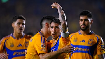 Fernando Gorriaran celebrates his goal 2-1 of Tigres during the 17th round match between Tigres UANL and Pumas UNAM as part of the Liga BBVA MX, Torneo Clausura 2025 at Universitario Stadium, on April 19, 2025 in Universitario, Mexico.