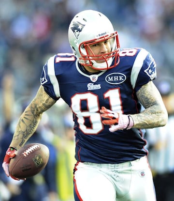 A photo of Aaron Hernandez playing with the New England Patriots.