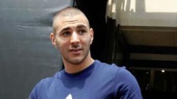 Benzema, durante el acto publicitario de hoy en París.