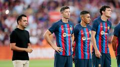 Xavi, el día del Gamper con Lewandowski, Raphinha y Christensen.