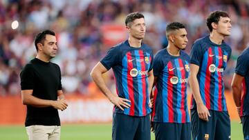 Xavi, el día del Gamper con Lewandowski, Raphinha y Christensen.