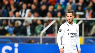 WARSAW, POLAND - OCTOBER 11: Eden Hazard of Real Madrid looks on during the UEFA Champions League group F match between Shakhtar Donetsk and Real Madrid at The Marshall Jozef Pilsudski's Municipal Stadium of Legia Warsaw on October 11, 2022 in Warsaw, Poland. (Photo by Mateusz Slodkowski/DeFodi Images via Getty Images)