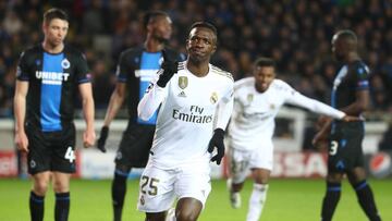 Vinicius celebra su gol al Brujas.