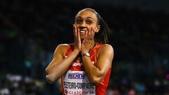 Alegría de Ana Peleteiro tras conseguir el bronce mundial 'indoor' con 14,75 en su regreso.