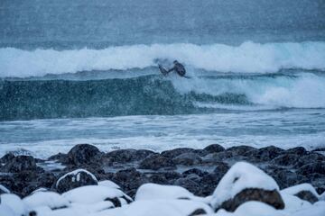 La nieve, la baja temperatura del agua... Nada detiene a estos surfistas que una temporada más disfrutan de la islas noruegas de Lofoten, en pleno Círculo Ártico.  