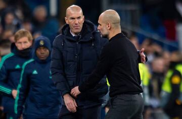 Zidane y Guardiola, en el partido de ida de la Champions.