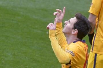 Celebración de Messi tras el segundo gol del Barcelona contra el Eibar.