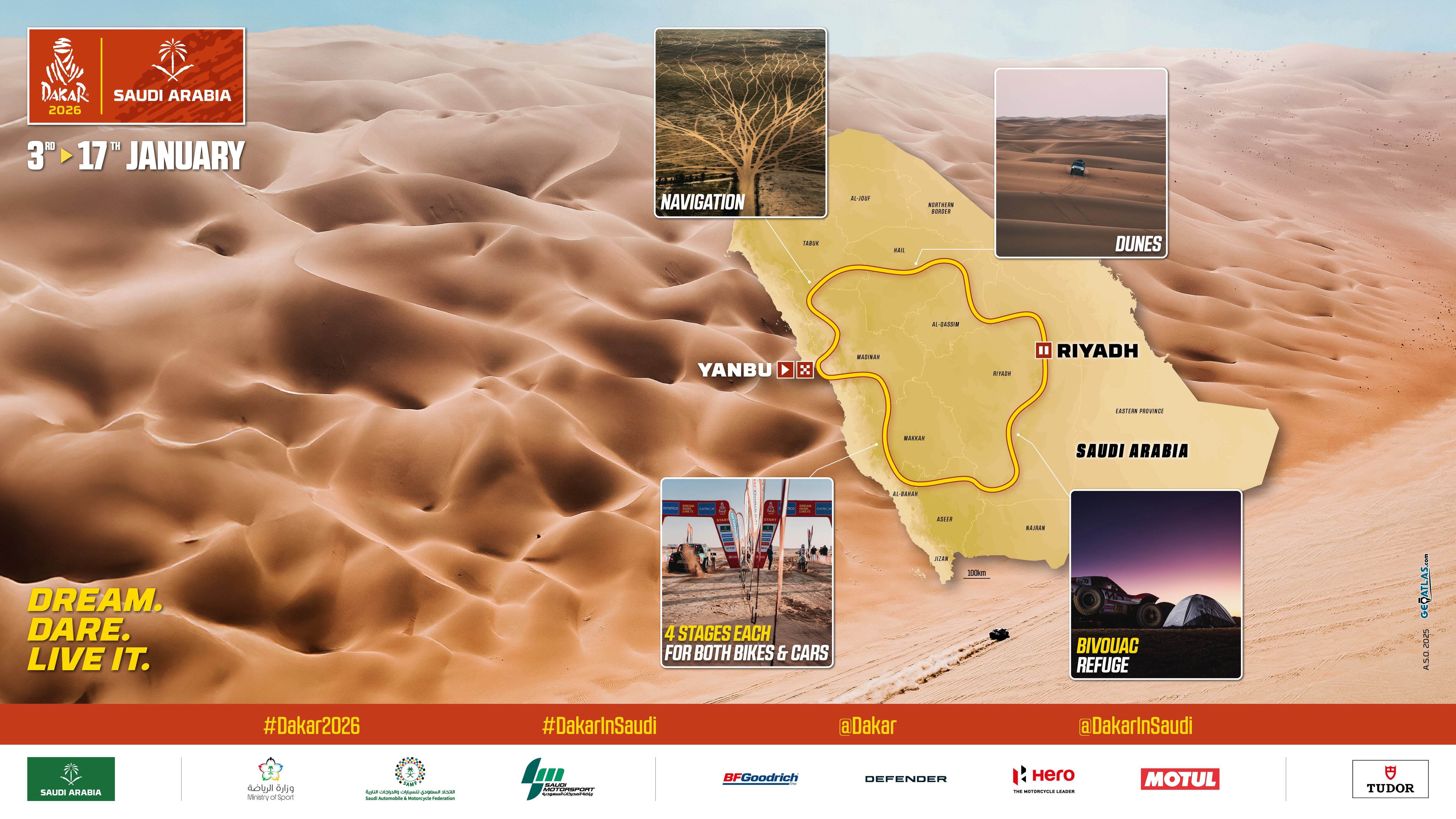 Presentación Dakar 2026, con Carlos Sainz, Nani Roma, Nasser Al Attiyah, Cristina Gutiérrez y Sebastien Loeb.