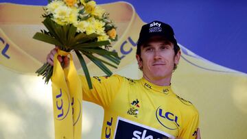 Geraint Thomas, con el maillot amarillo tras la decimoquinta etapa del Tour.