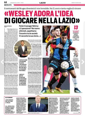 Página del Corriere, sobre el interés del Lazio por Wesley
