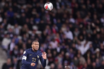 The former Barcelona defender heads the ball during the UEFA EURO 2024 Group B qualifying match between France and Gibraltar.