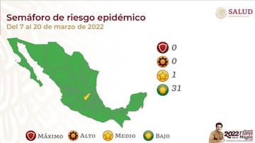 Semáforo COVID en México por estados: así queda el mapa del 7 al 20 de marzo 2022