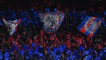 LONDON, ENGLAND - DECEMBER 12: Crystal Palace wave flags during the Premier League match between Crystal Palace and Everton at Selhurst Park on December 12, 2021 in London, England. (Photo by Justin Setterfield/Getty Images)