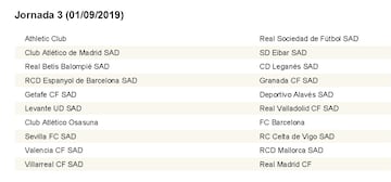 Calendario completo con las 38 jornadas de LaLiga 2019/2020