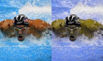 En esta imagen de Michael Phelps puedes ver otro ejemplo de Protanopia.