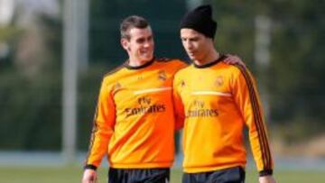 Bale y Cristiano, durante el entreno.