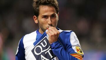 Tamudo celebra un gol con el Espanyol. 