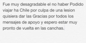 Albornoz subió este mensaje luego de quedarse abajo de los amistosos.