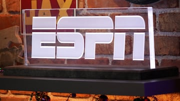 FILE PHOTO: Feb 5, 2025; New Orleans, LA, USA; The ESPN logo at the Super Bowl LIX media center at the Ernest N. Morial Convention Center. Mandatory Credit: Kirby Lee-Imagn Images/File Photo