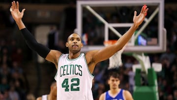 BOSTON, MA - JANUARY 6: Al Horford #42 of the Boston Celtics reacts during the third quarter against the Philadelphia 76ers at TD Garden on January 6, 2017 in Boston, Massachusetts. The Celtics defeat the 76ers 110-106. NOTE TO USER: User expressly acknowledges and agrees that , by downloading and or using this photograph, User is consenting to the terms and conditions of the Getty Images License Agreement.   Maddie Meyer/Getty Images/AFP
 == FOR NEWSPAPERS, INTERNET, TELCOS &amp; TELEVISION USE ONLY ==