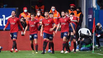 PAMPLONA, SPAIN - MARCH 05: Chimy Avila of CA Osasuna celebrates after scoring goal during the LaLiga Santander match between CA Osasuna and Villarreal CF at Estadio El Sadar on March 05, 2022 in Pamplona, Spain. (Photo by Juan Manuel Serrano Arce/Getty I