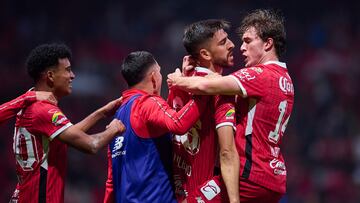 Joao Dias celebrates his goal 2-2 of Toluca during the 15th round match between Toluca and Leon as part of the Liga BBVA MX, Torneo Apertura 2024 at Nemesio Diez Stadium on November 02, 2024 in Toluca, Estado de Mexico, Mexico.