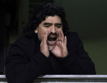 Diego Armando Maradona supporting Boca Juniors at La Bombonera.